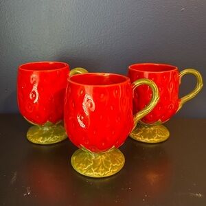 Vintage Strawberry Mugs Set of 3